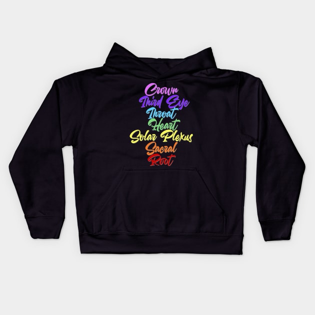 Crown, Third Eye, Throat, Heart, Solar Plexus, Sacral & Root, the 7 Chakras Kids Hoodie by DaveDanchuk